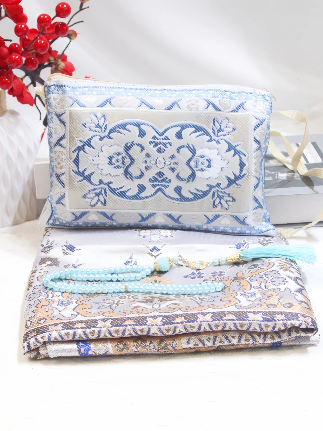 Prayer Rug With Prayer Beads and Portable Bag