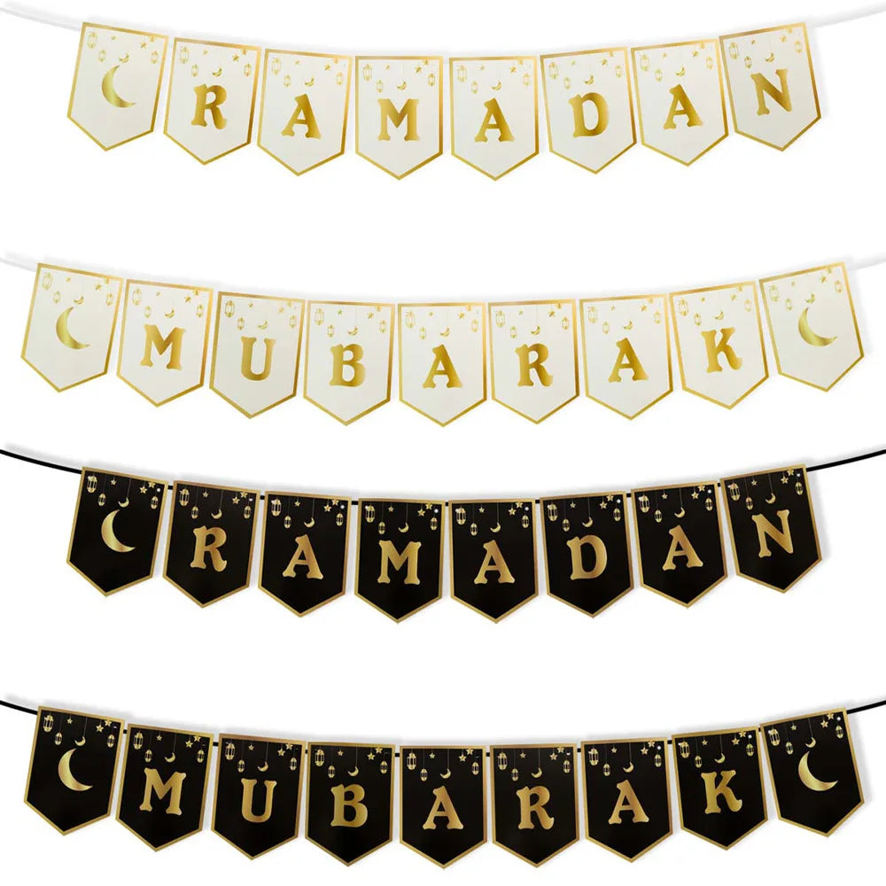 Ramadan Mubarak Banner with Crescent Moon and Stars