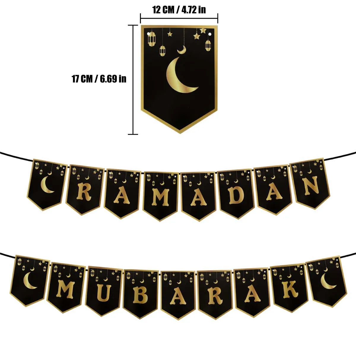 Ramadan Mubarak Banner with Crescent Moon and Stars