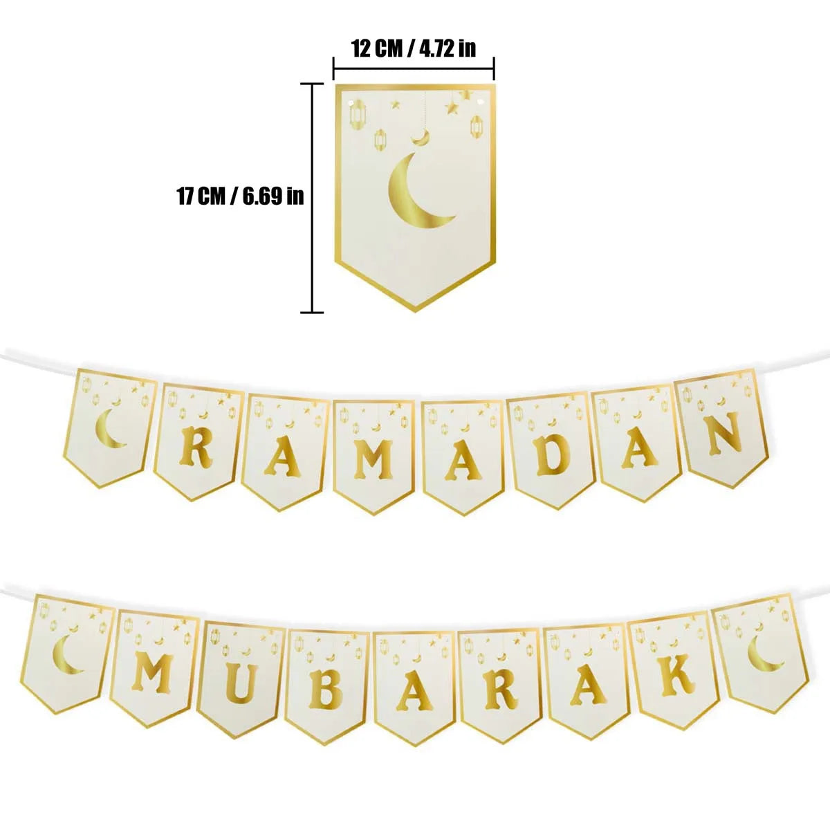 Ramadan Mubarak Banner with Crescent Moon and Stars