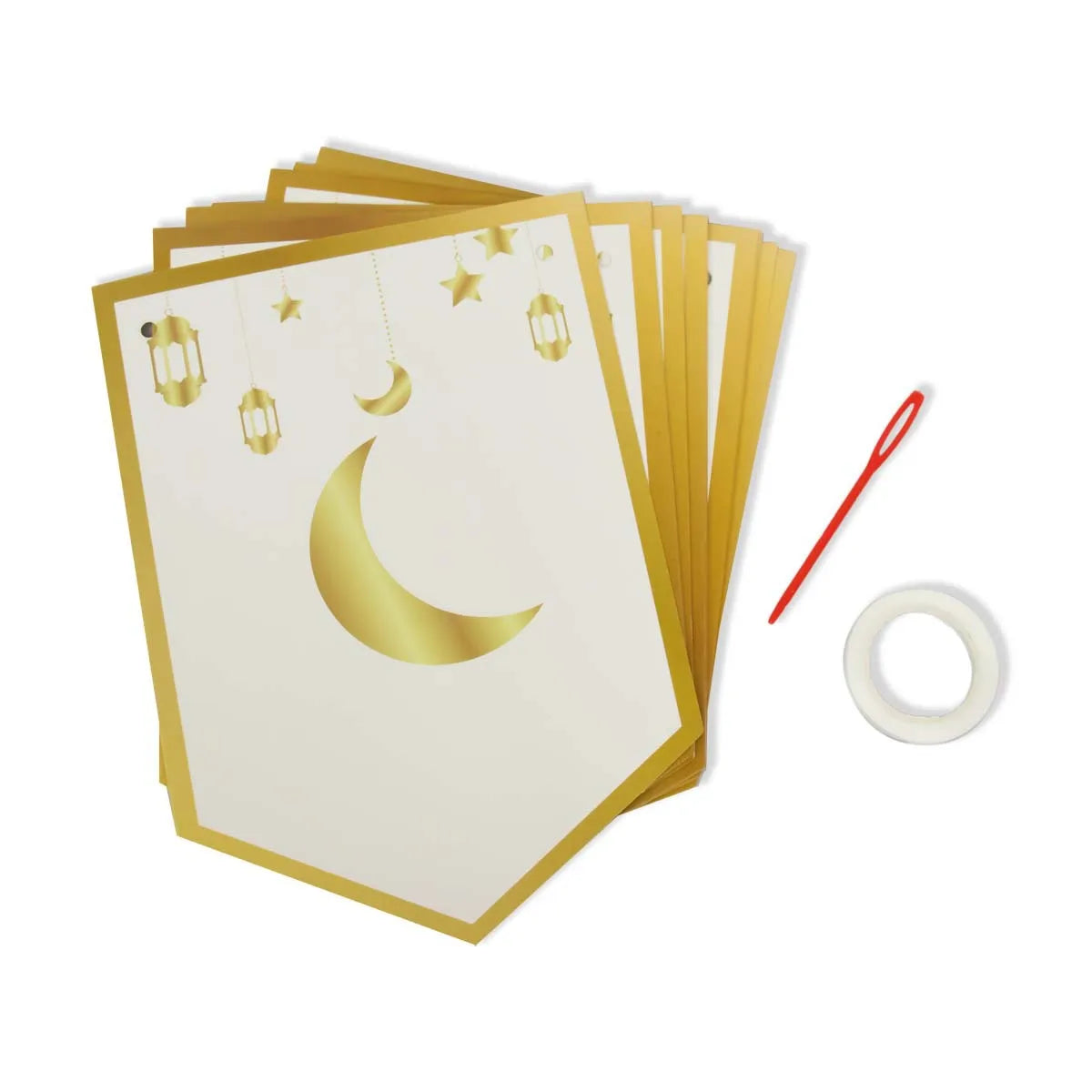 Ramadan Mubarak Banner with Crescent Moon and Stars